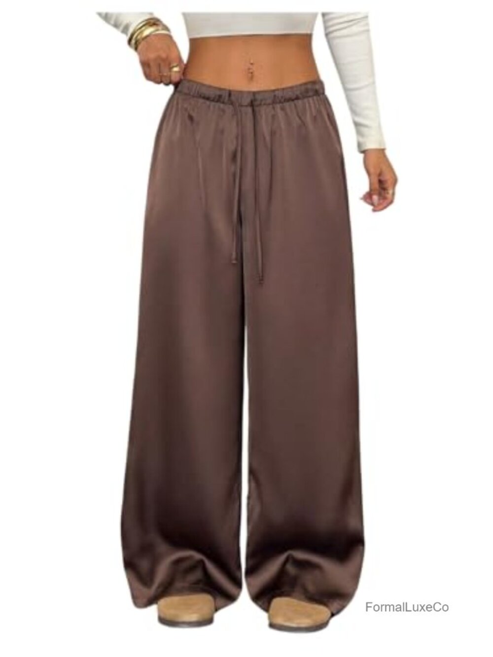 Wide Leg Satin Palazzo Pants High Waisted Loose Trousers